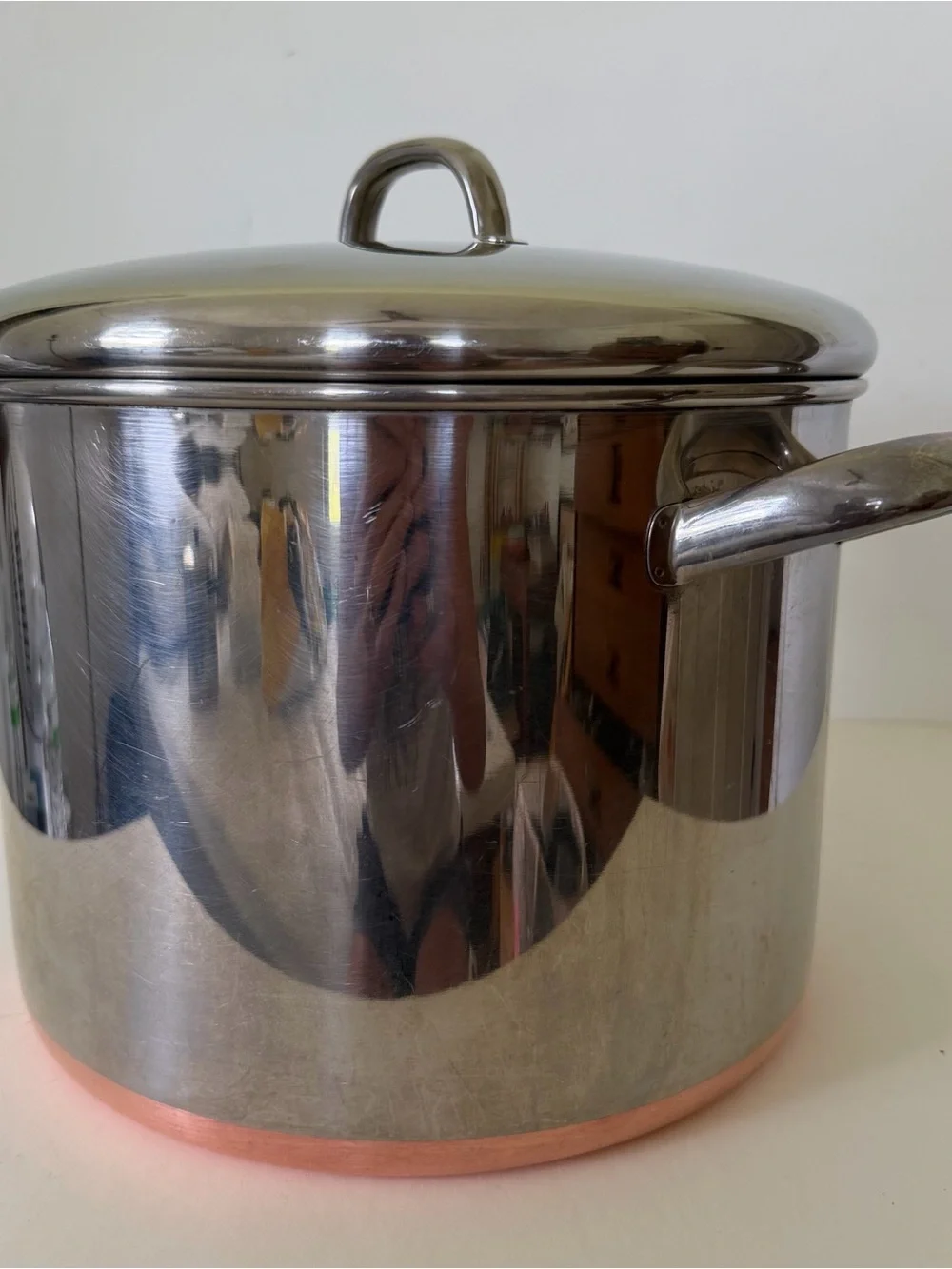 Vtg Revere Ware 10 Quart Copper Bottom Stock Pot W Lid, USA Labeled w/93h